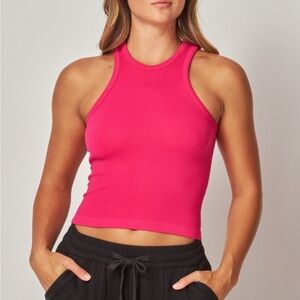 #165 NWT Fine Rib Seamless High Neck Fuchsia Tank Top Size S/M